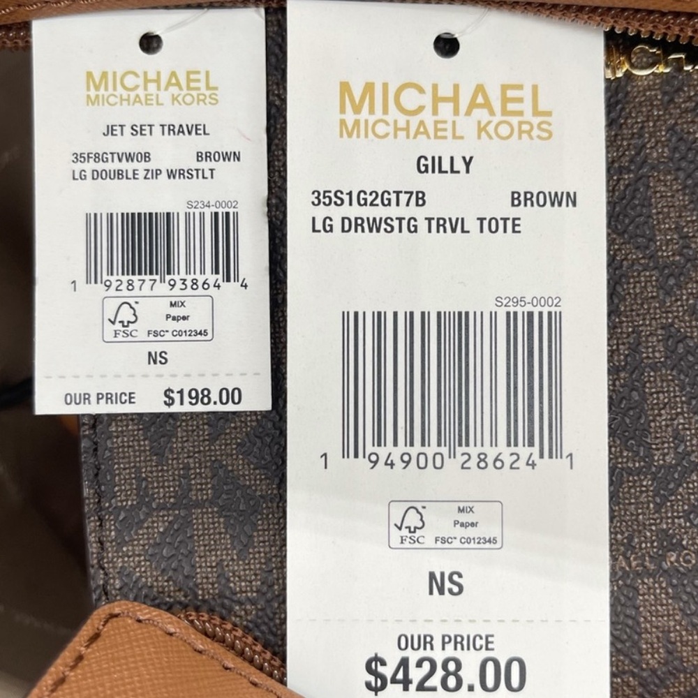 Michael Kors Large Gilly Travel Tote and Double Zip Wallet Wristlet Brown - Picture 14 of 15